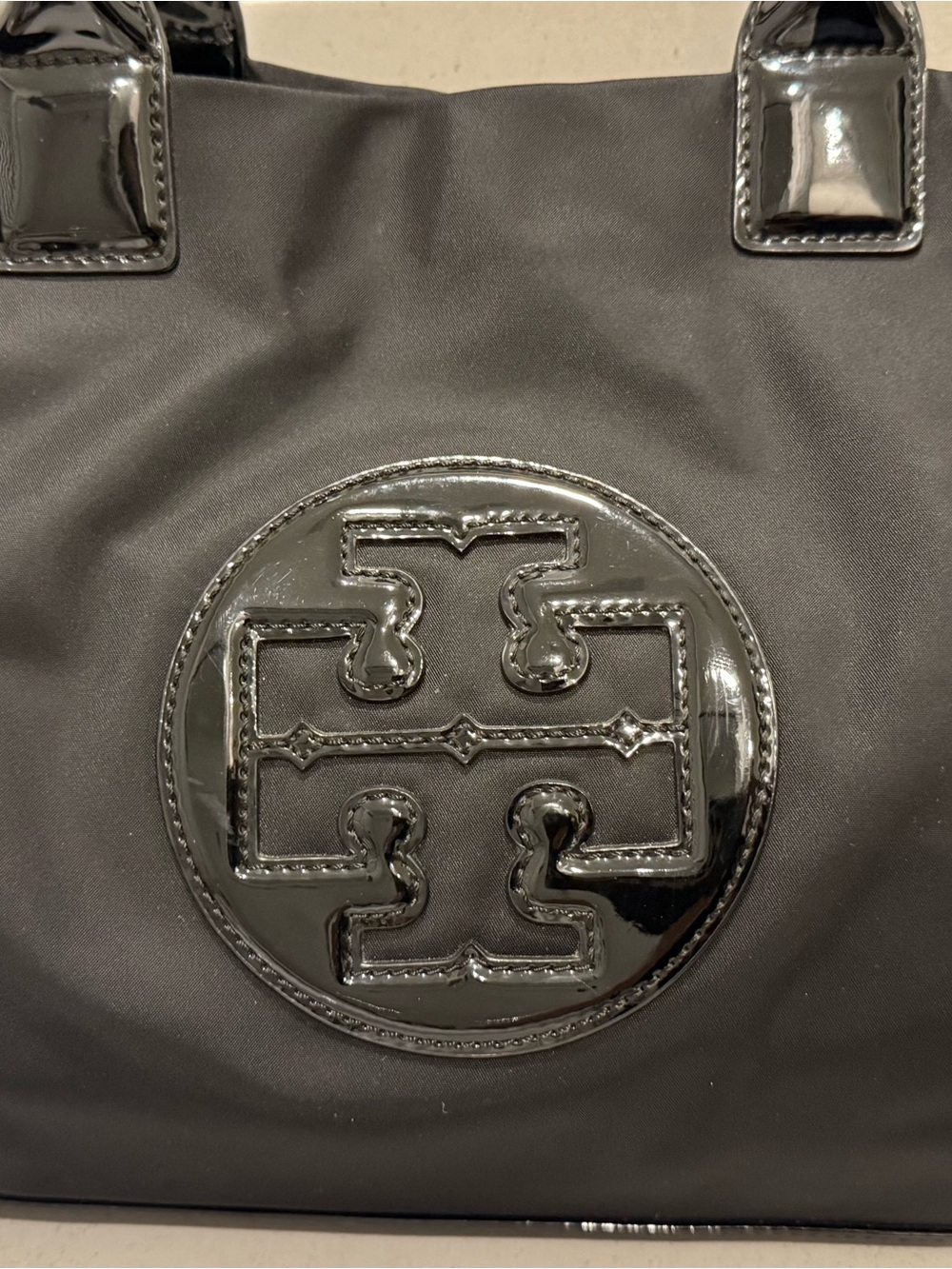 Tory Burch Black Nylon Patent-Trim Logo Tote - Picture 2 of 4